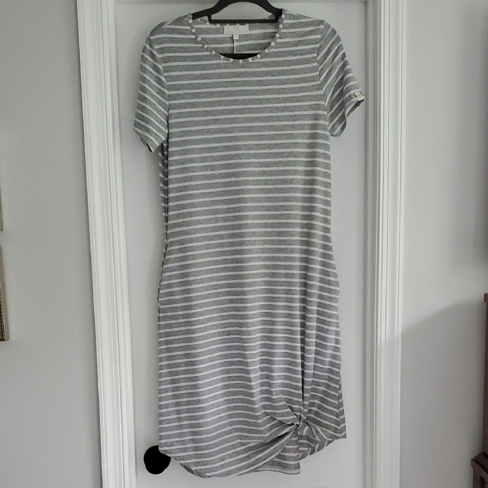 Simply Southern Gray and White Striped Midi Dress